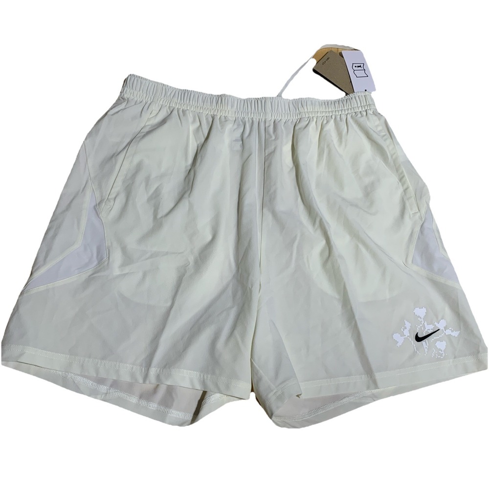 NIKE Soccer Shorts 5' Large Mens White Black Culture Of Football Dri Fit